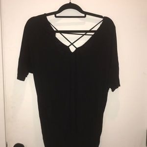Black, cross front shirt